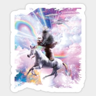 Laser Eyes Space Cat On Sloth Unicorn - Rainbow Sticker